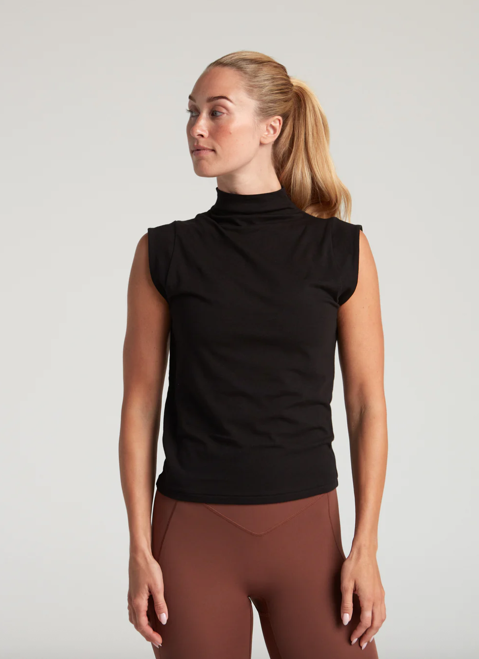 TURF ACTIVE Mock Neck Baby Tee (Black)