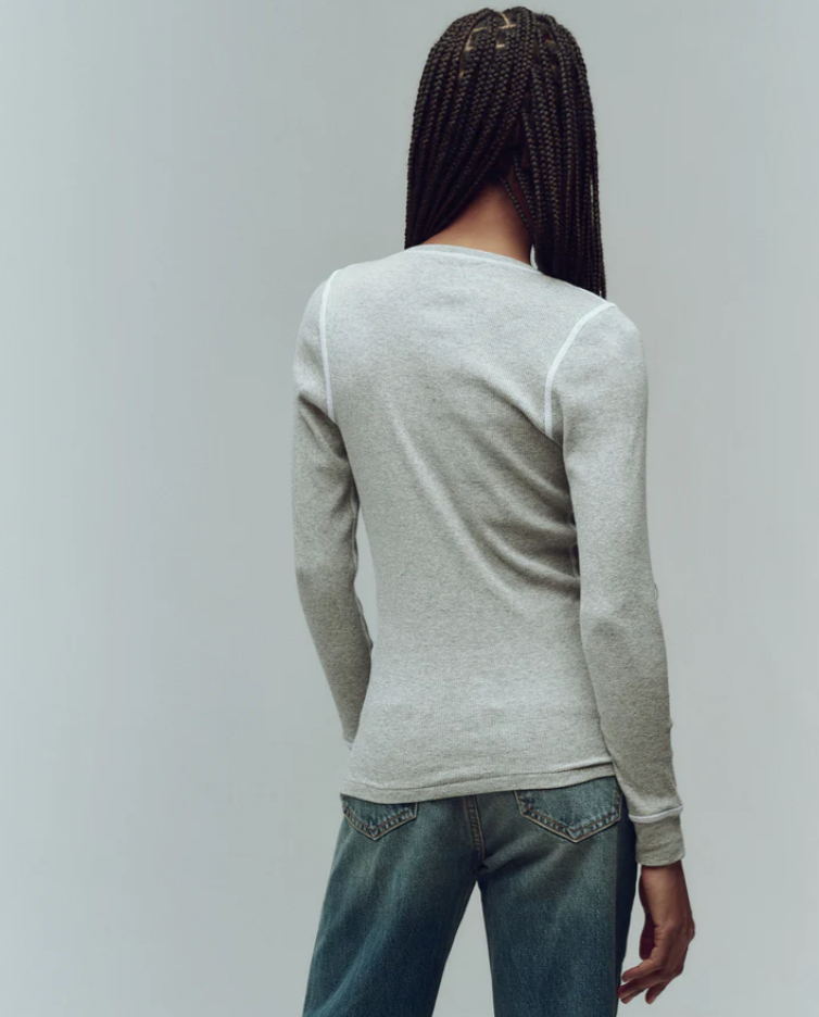 THE GREAT - The Baby Rib Henley - Heather Grey