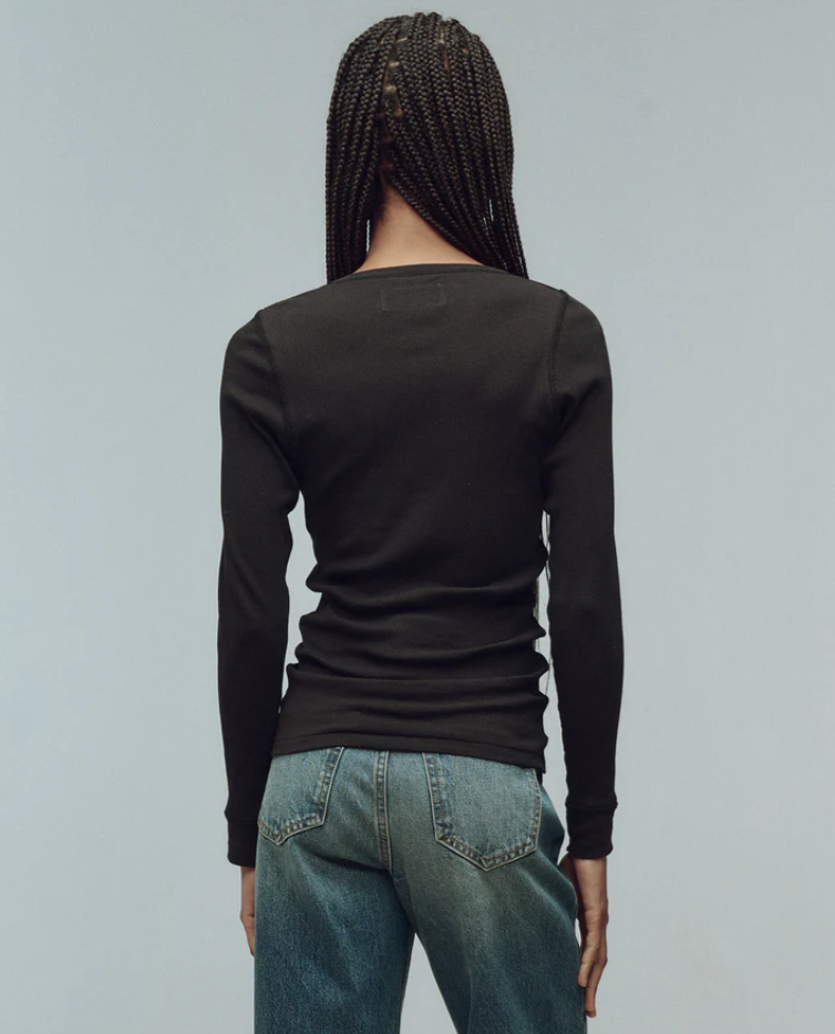 THE GREAT - The Baby Rib Henley - Black