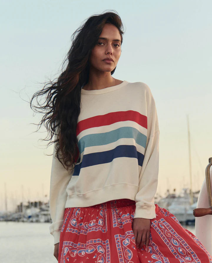 THE GREAT The Teammate Sweatshirt w/ Saltwater Stripe.