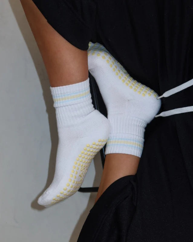 THE PILATES SOCK COMPANY Butter Yellow and Blue Stripe