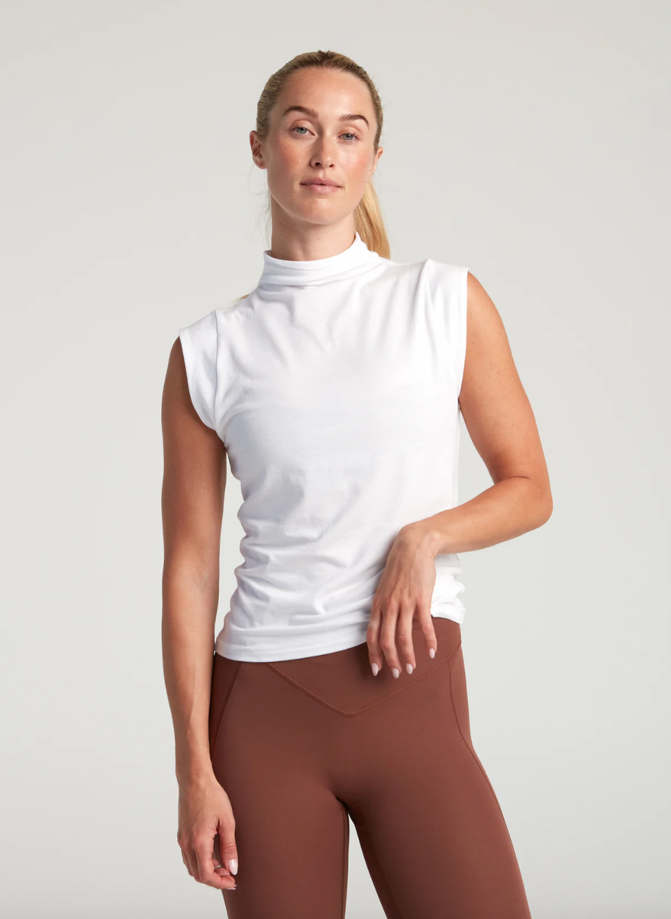 TURF ACTIVE Mock Neck Baby Tee (White)