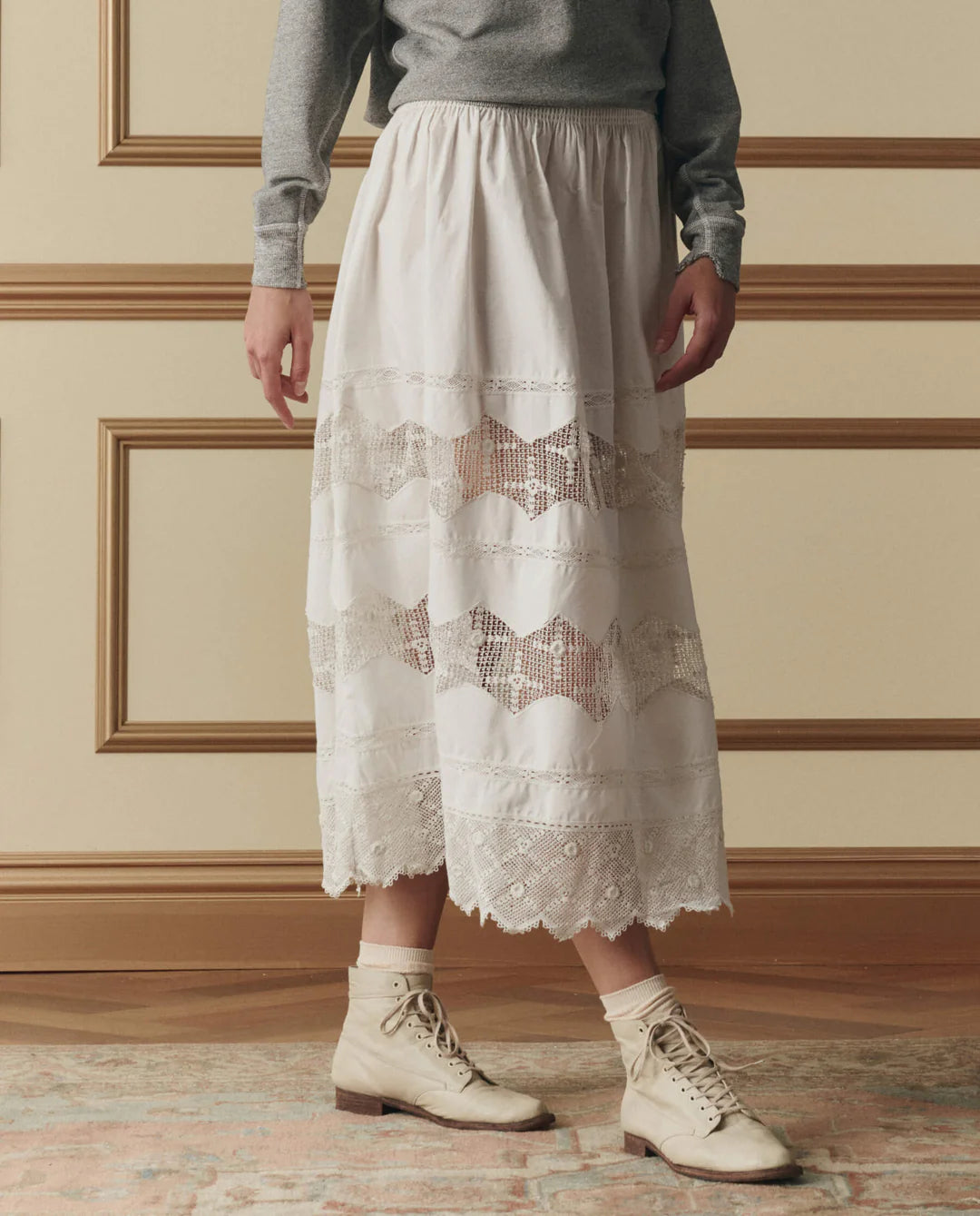 THE GREAT Rosette Crochet Canary Skirt
