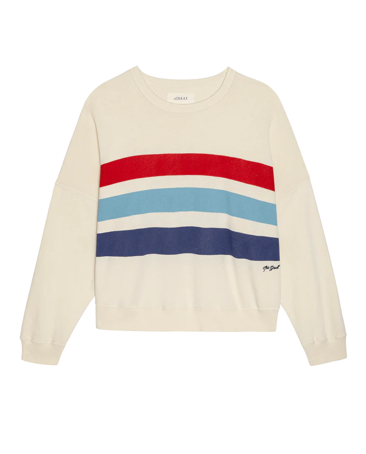 THE GREAT The Teammate Sweatshirt w/ Saltwater Stripe.