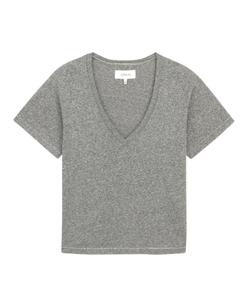 THE GREAT Slouchy V-Neck Tee - Heather Grey