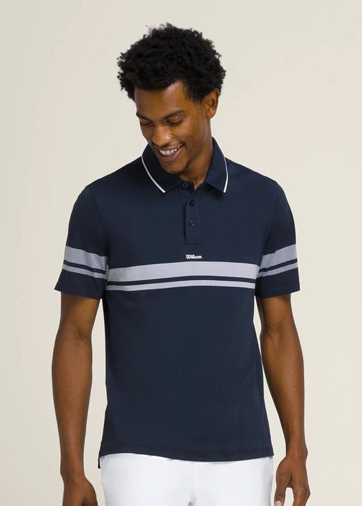 WILSON Mens All Season Polo - Classic Navy / Bright White Stripe