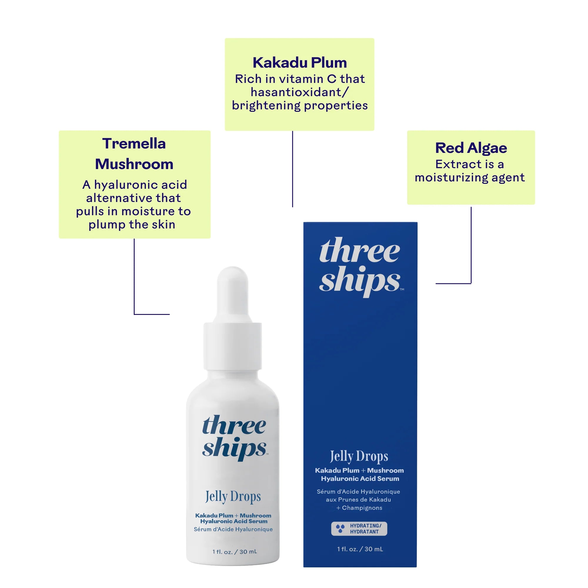 THREE SHIPS Jelly Drops™ Kakadu Plum + Mushroom Hyaluronic Acid Serum