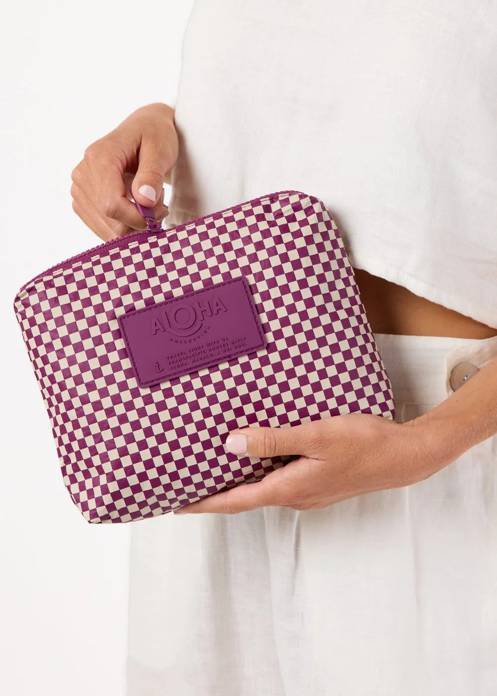 ALOHA Bag Small Pouch - Tiny Check - Sandstone/Plum