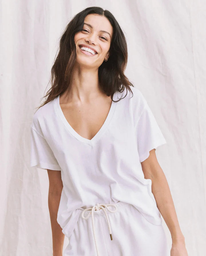 THE GREAT Slouchy V-Neck Tee - True White